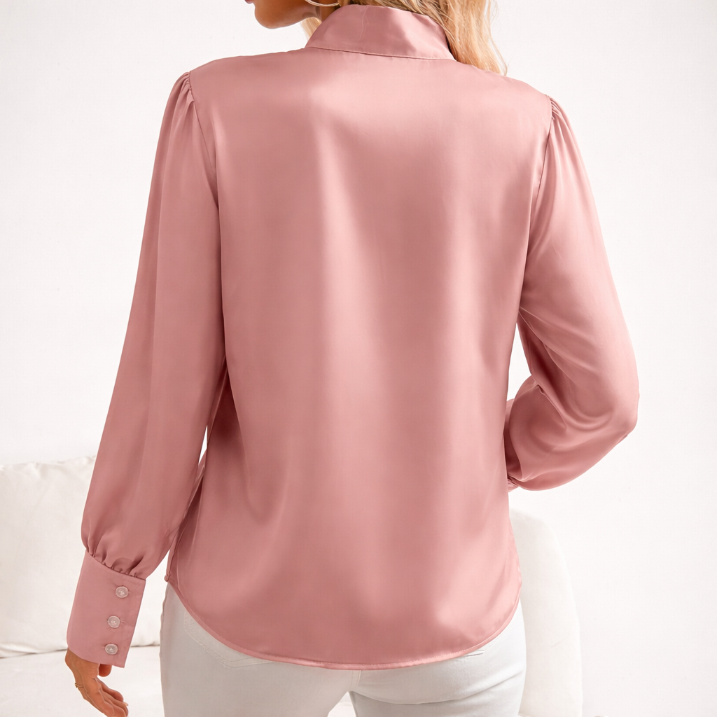 Elegancka bluzka satynowa z dekoracyjną kokardą