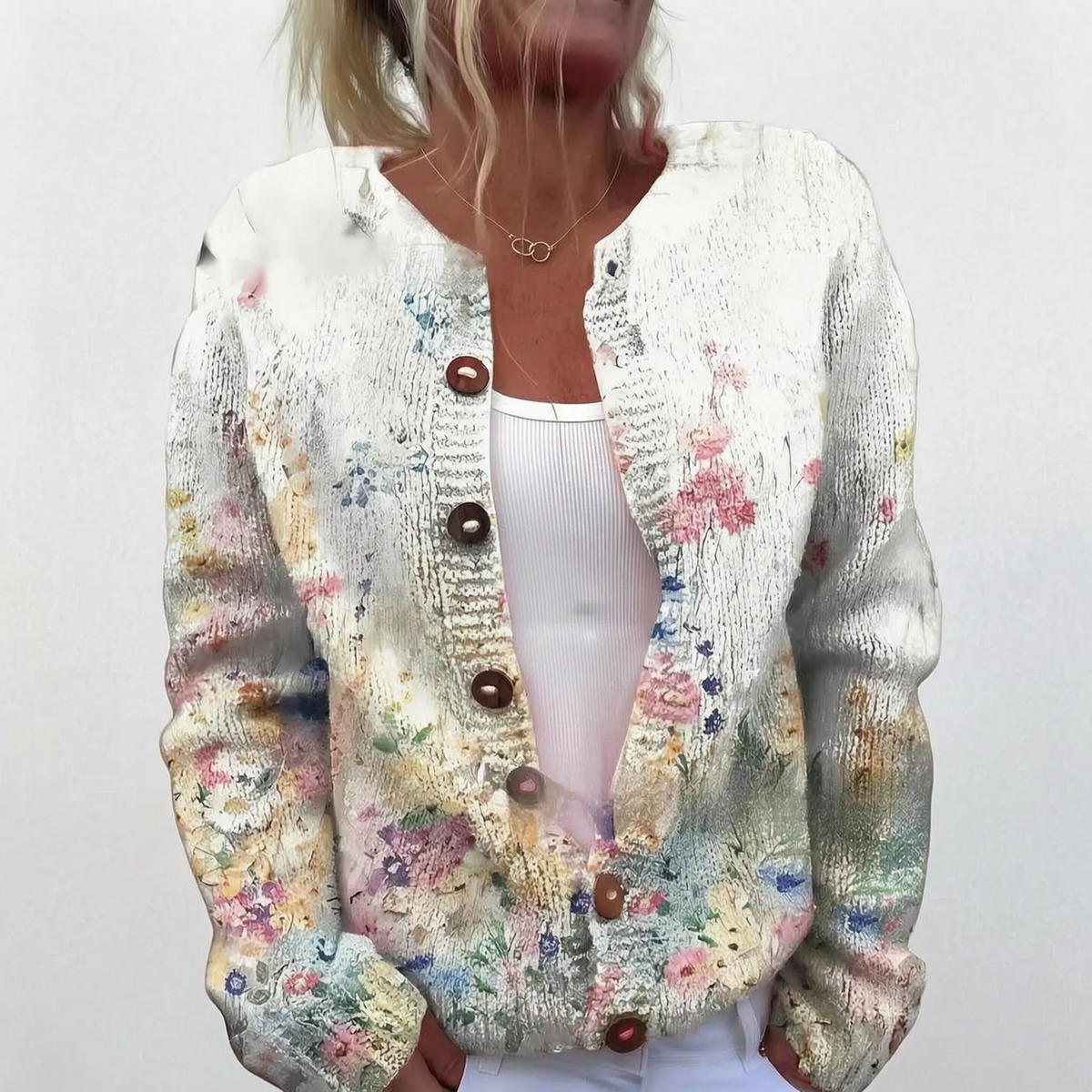 Paula | Wielobarwny Dzianinowy Sweter Kardigan