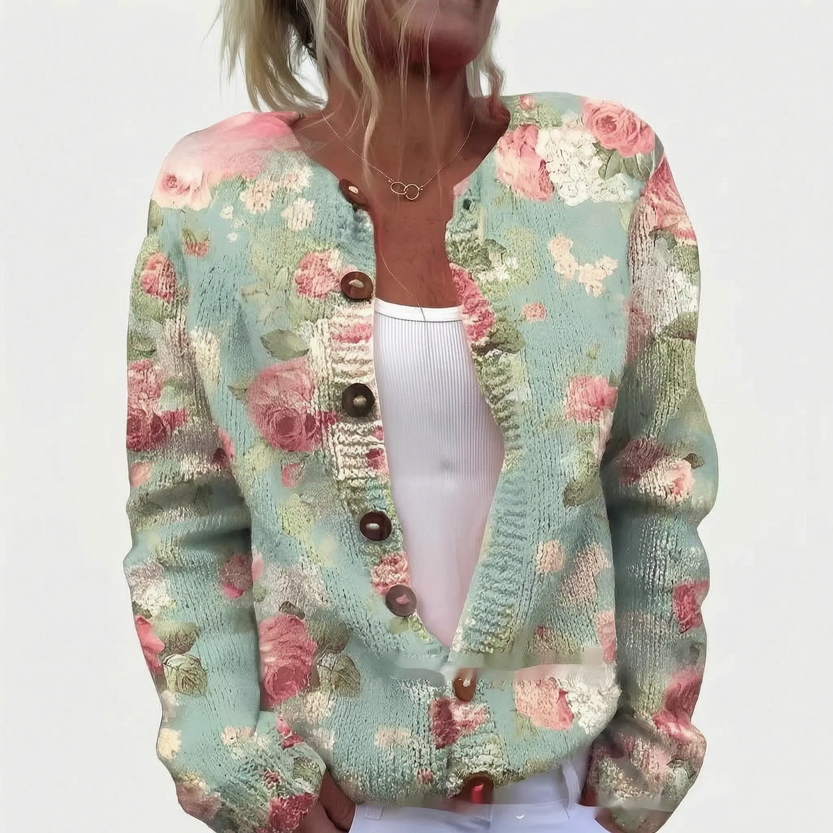 Paula | Wielobarwny Dzianinowy Sweter Kardigan